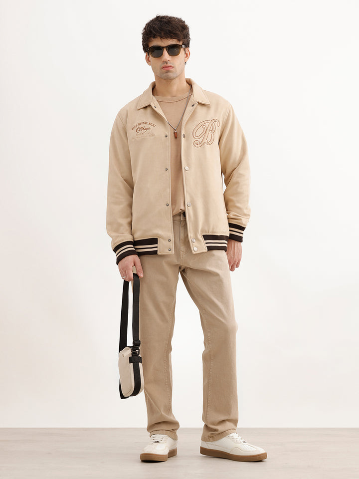 Classic Regular Fit Bomber Jacket | Beige