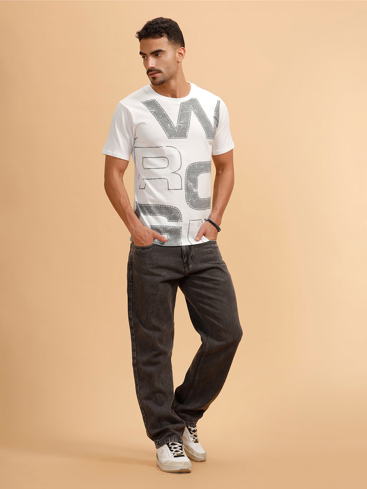 Patchwork Text Printed T-Shirt | White