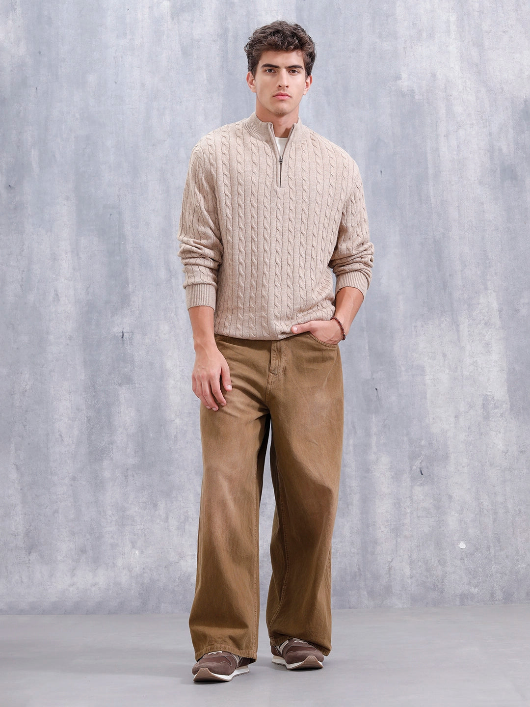 Slim Fit Casual Pullover | Beige