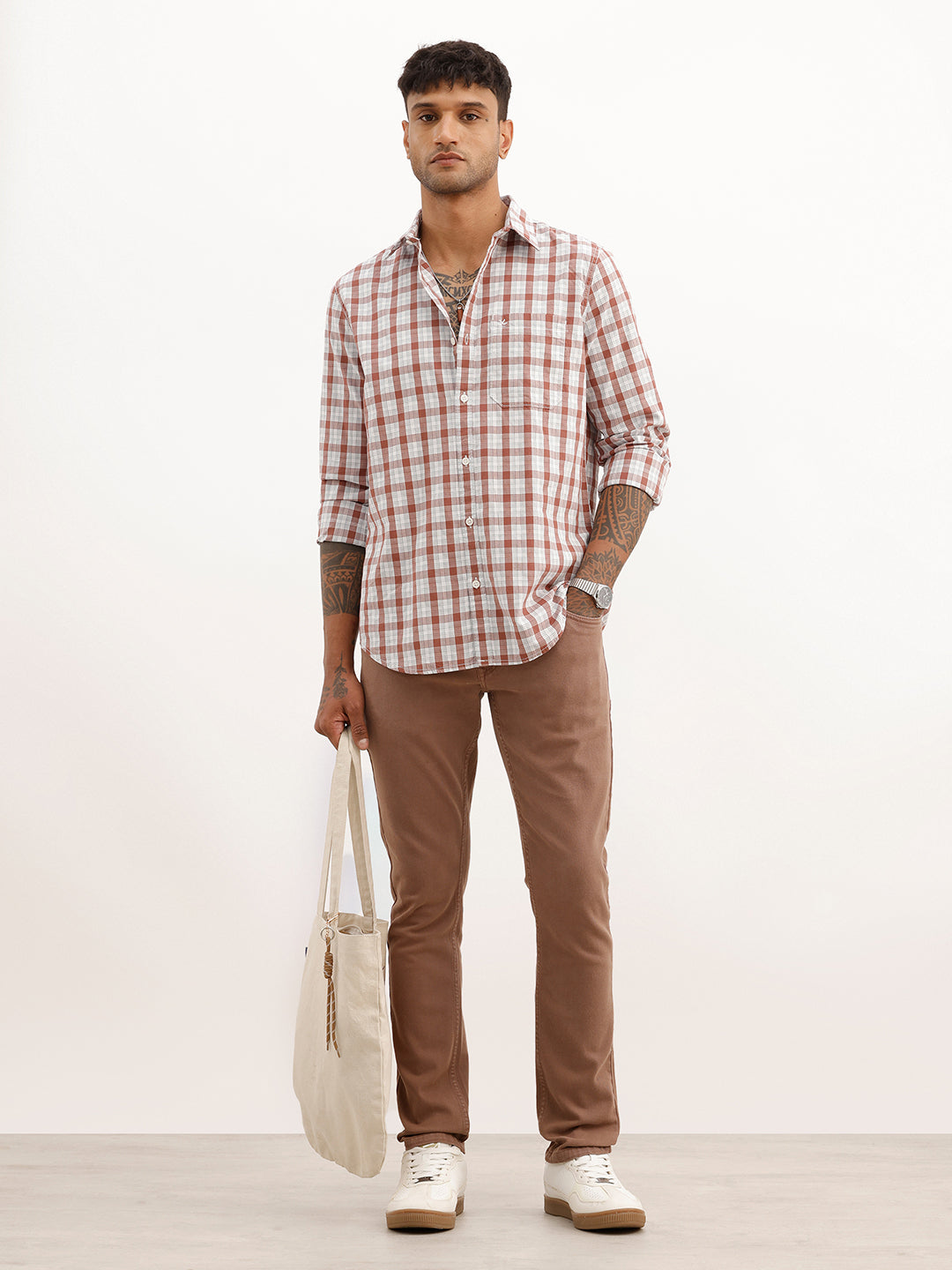 Classic Slim Fit Checkered Shirt | Rust