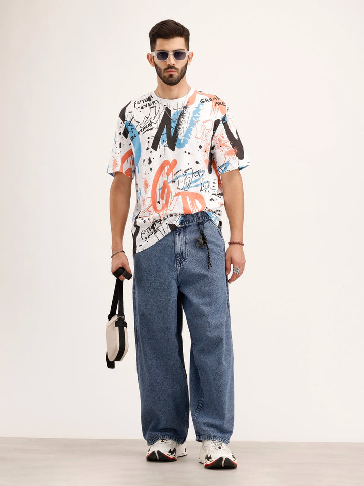 Oversized Graffiti Printed T-Shirt | White