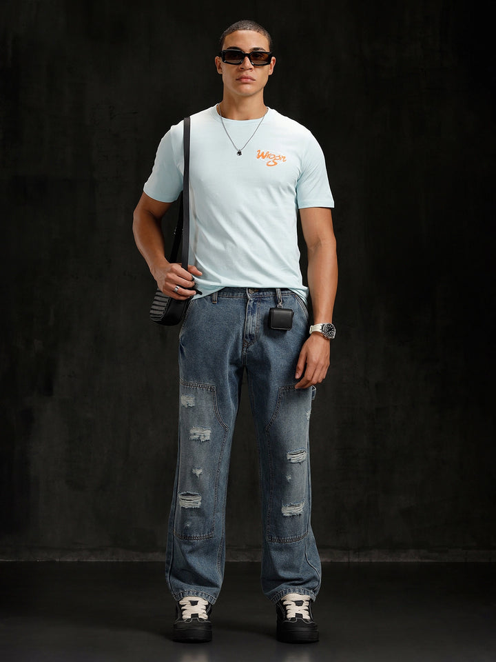 Logo Placement Printed T-Shirt | Blue