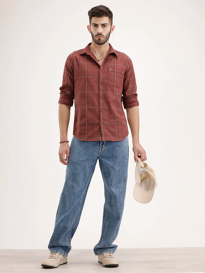 Regular Fit Checkered Shirt | Brown