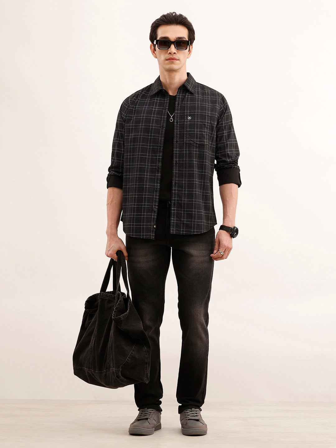 Regular Fit Checkered Shirt | Dark Grey
