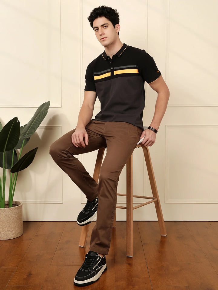 Cut & Sew Printed Stripes Polo T-Shirt