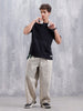 Casual Men Oversized Fit Tee With Flat Lock Detail | Black