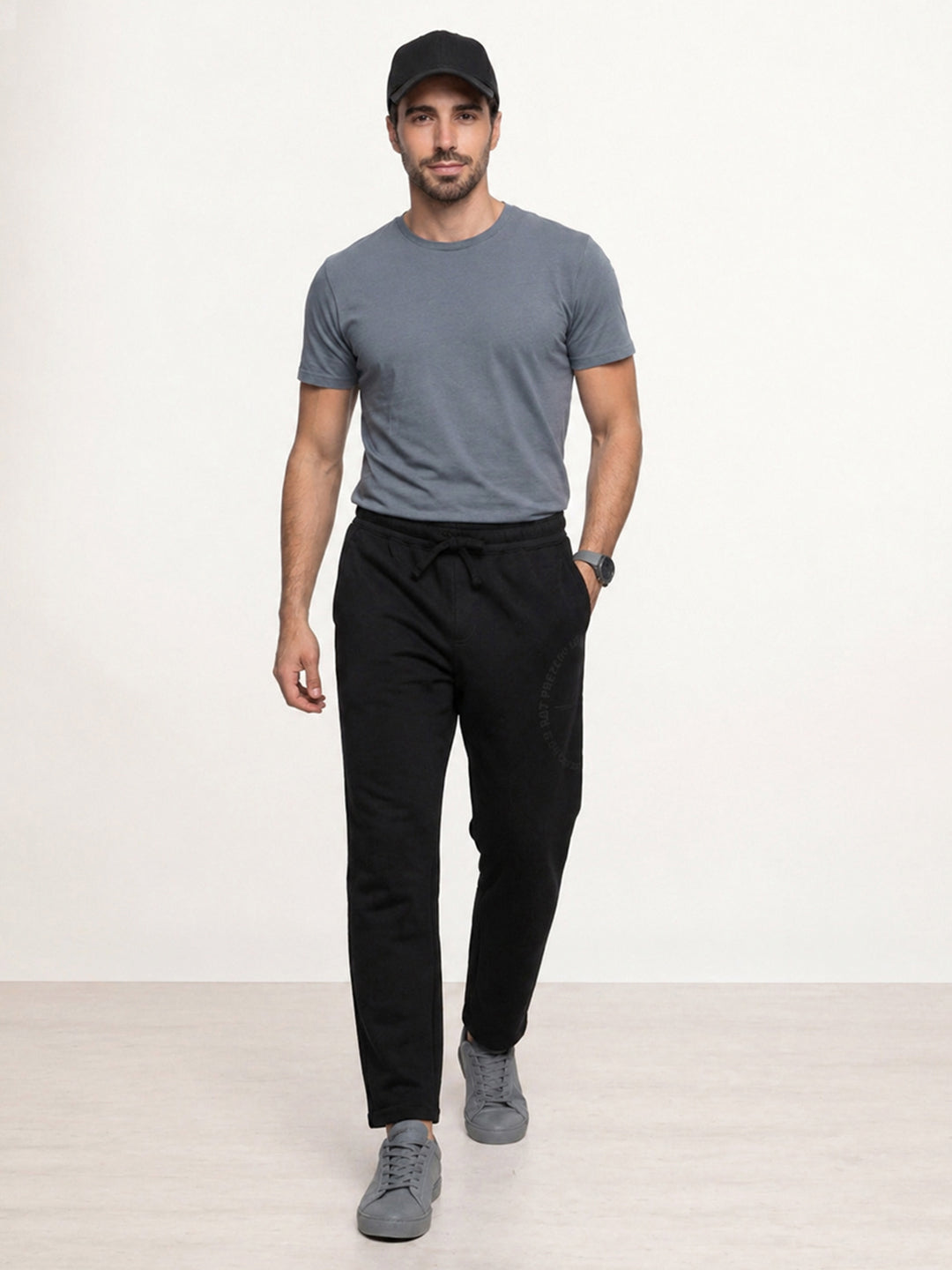 Solid Relaxed Fit Printed Jogger | Black