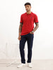 Classic Slim Fit Contrast Sleeve Polo T-Shirt | Red