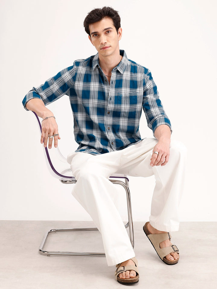 Slim Fit Checkered Shirt | Teal