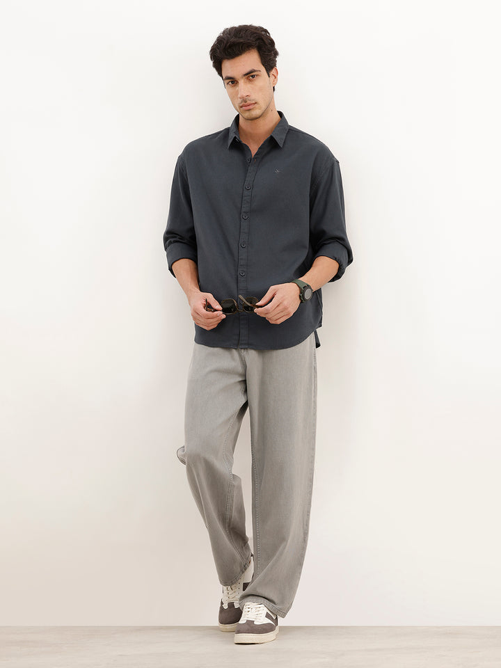 Solid Oversized Full Sleeve Shirt | Blue