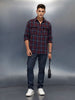 Men's Casual Oversized Fit Checkered Pattern Shirt | Navy Blue