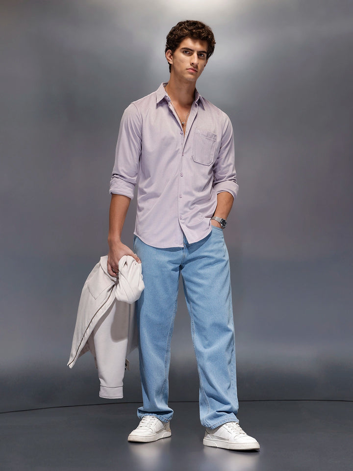 Men's Casual Slim Fit Solid Shirt  |  Purple