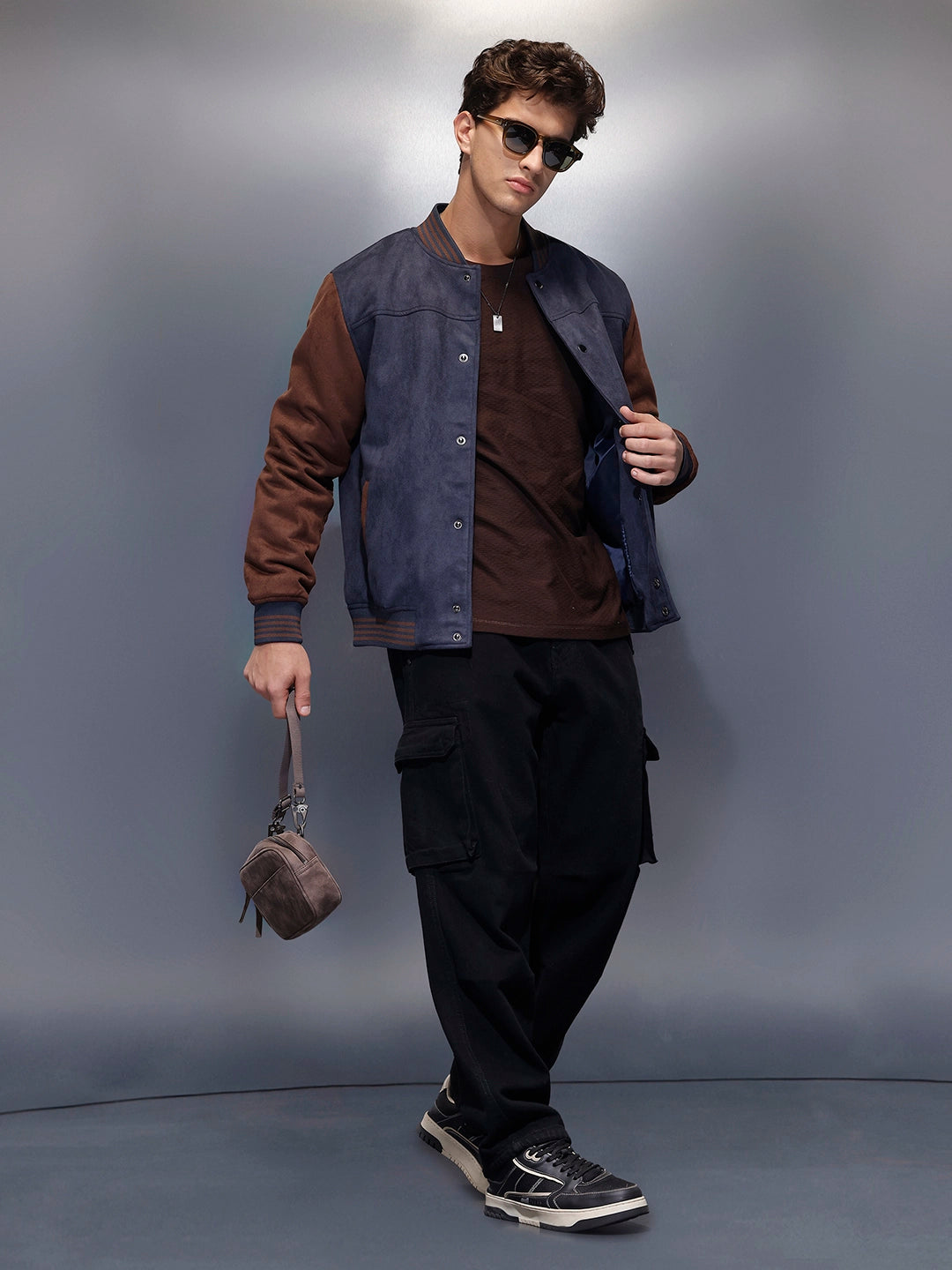 Two-tone suede finish jacket | Navy Blue