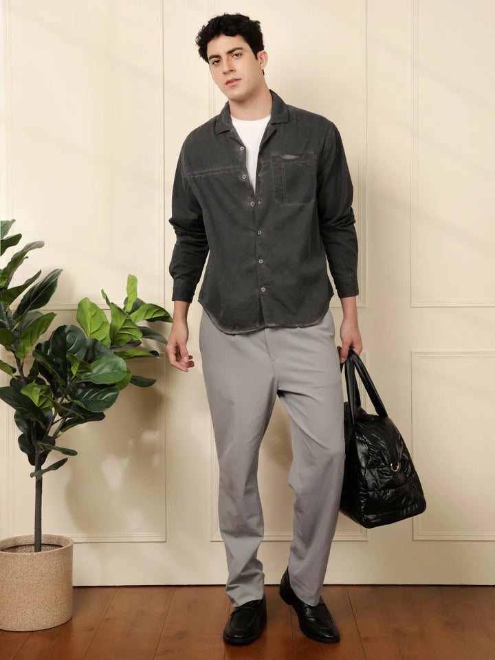 Cuban Collar Relaxed Shirt in Black