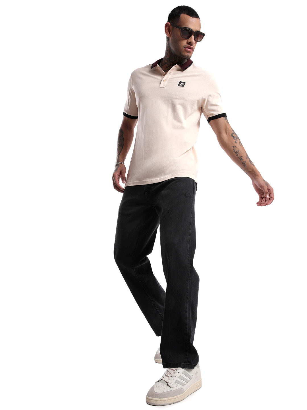 Solid Beige Tipping Polo T-Shirt