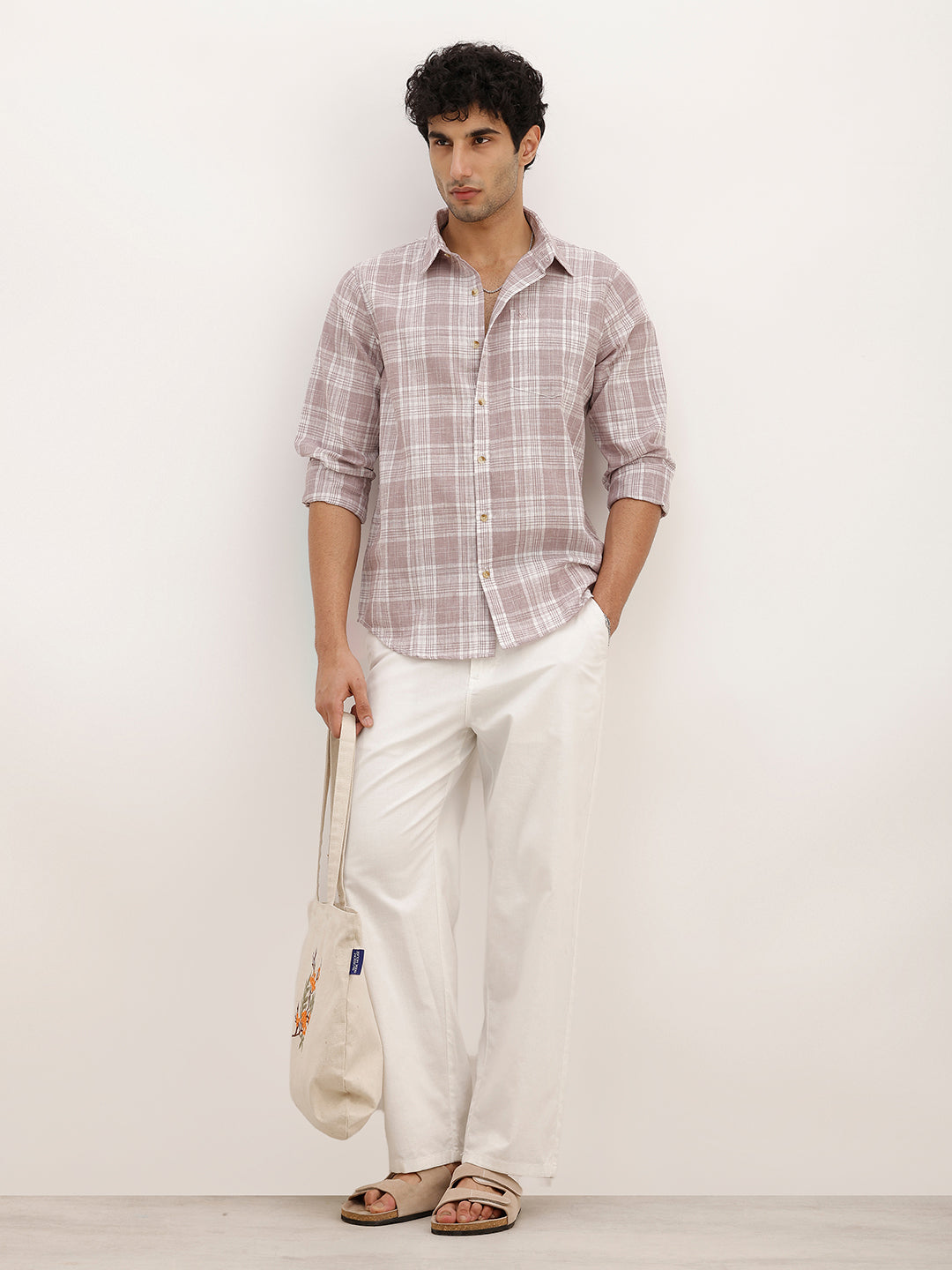 Slim Fit Checkered Full Sleeve Shirt | Brown