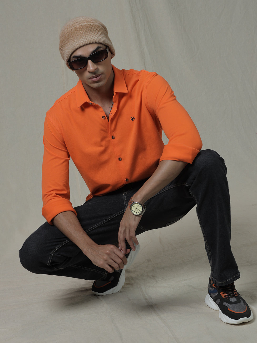 Solid Woven Orange Shirt