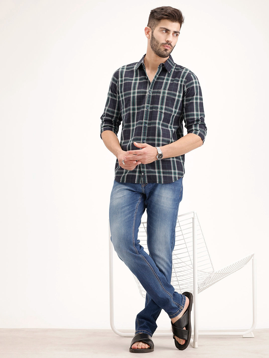 Regular Fit Checkered Shirt | Green