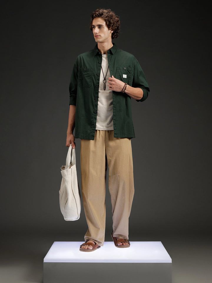 Wrogn Men's Casual Oversized Shirt | Green