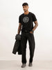 Slim Fit Placement Puffer Printed T-Shirt | Black