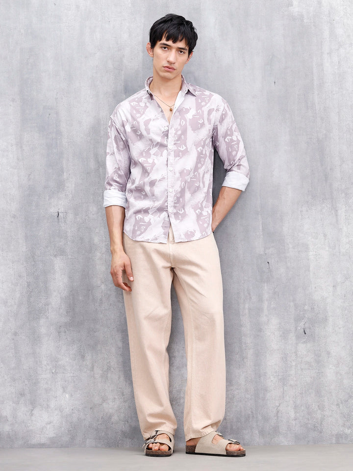 Abstract Aop Printed Oversized Fit Casual Shirt | Purple