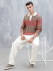 Men's Striped Polo Collar Sweater | Brown