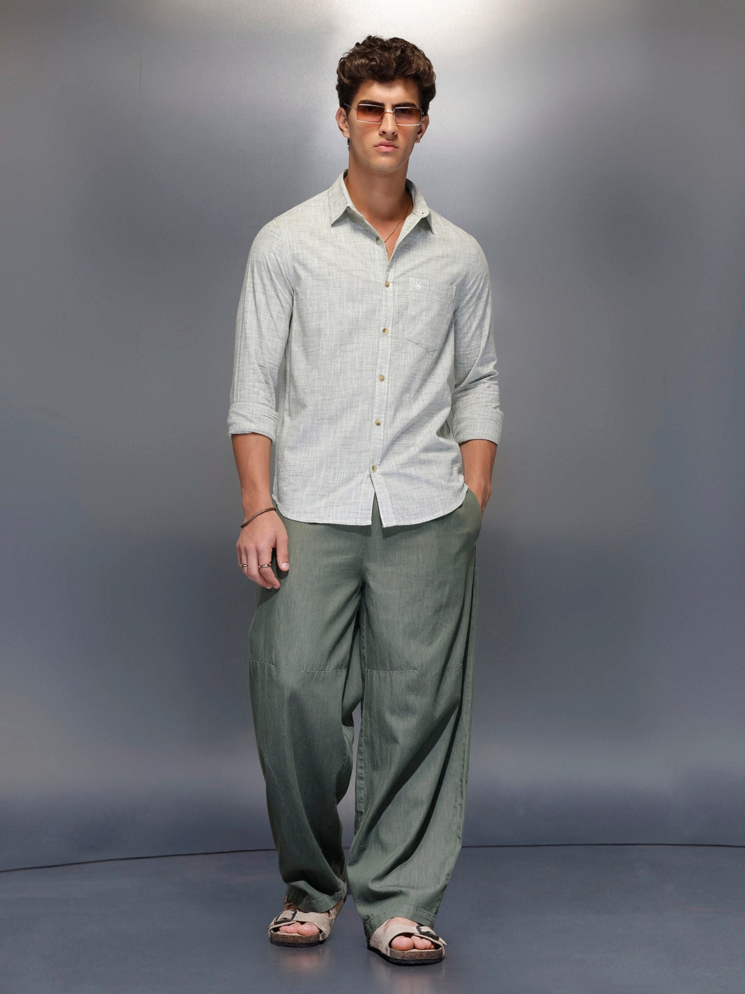 Solid Linen Blend Shirt   |  Green
