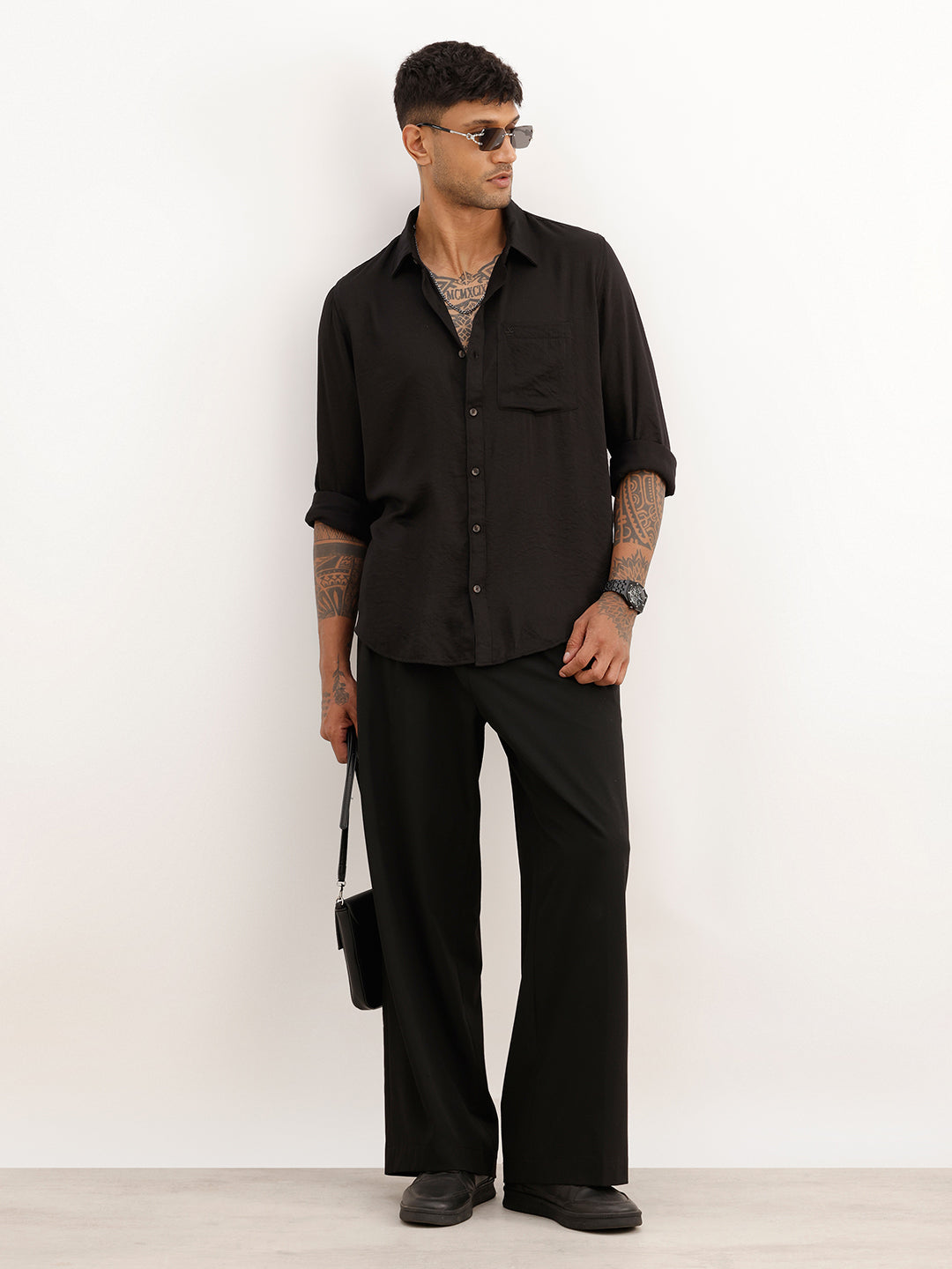 Solid Slim Fit Full Sleeve Shirt | Black