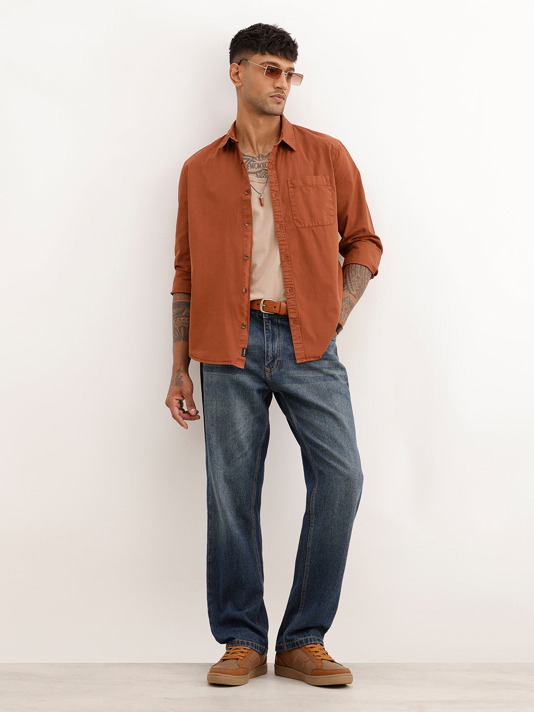 Solid Regular Fit Full Sleeve Shirt | Rust