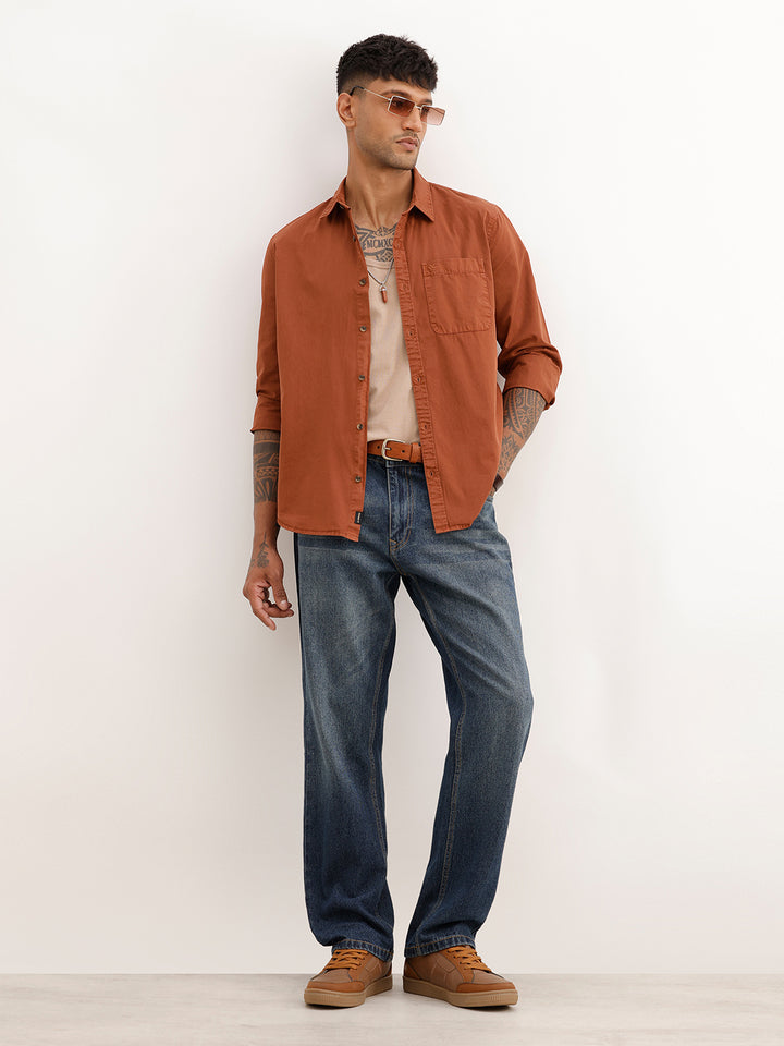 Solid Regular Fit Full Sleeve Shirt | Rust