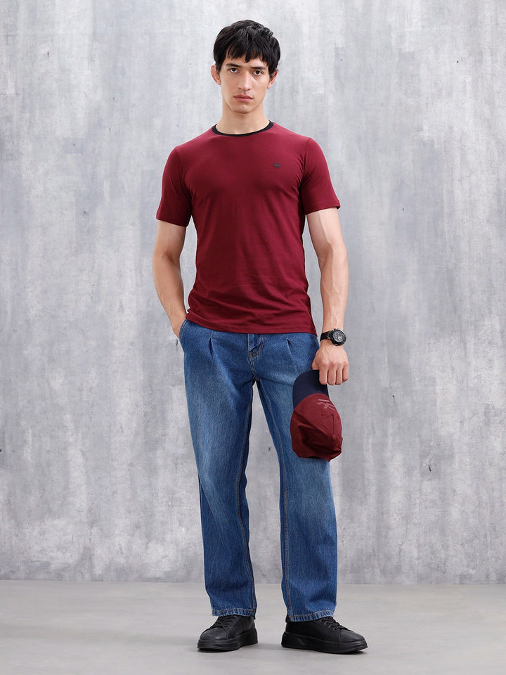 Men's Casual Regular Fit T-Shirt | Maroon