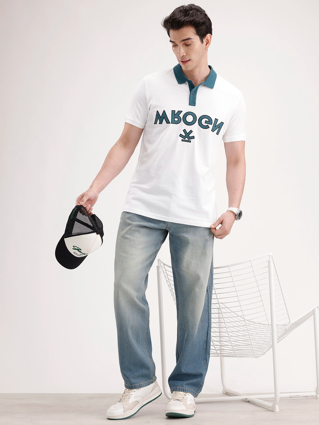Slim Fit Contrast Collar Polo T-Shirt | White