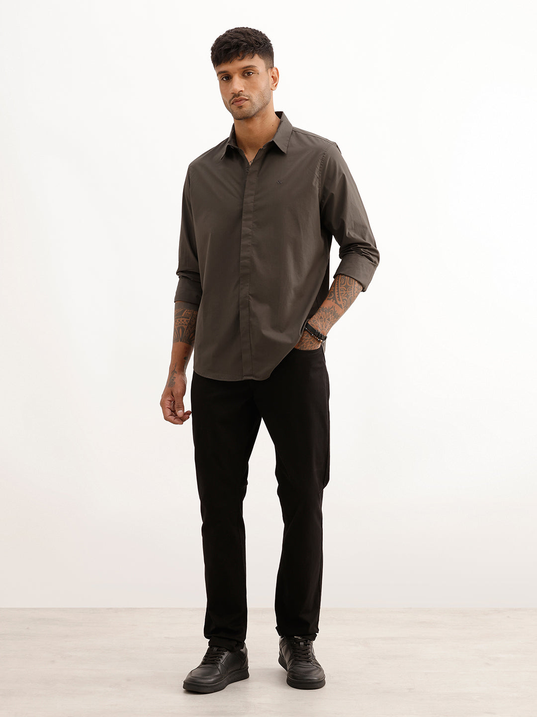 Slim Fit Full Sleeve Shirt | Dark Grey