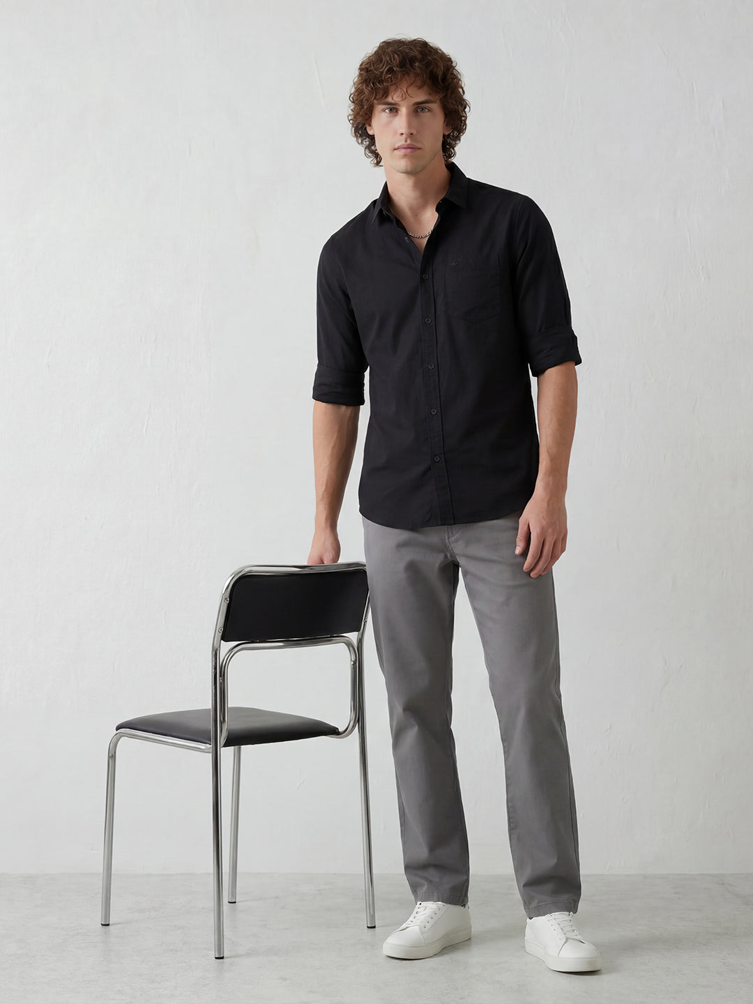 Solid Regular Fit Full Sleeve Shirt | Charcoal