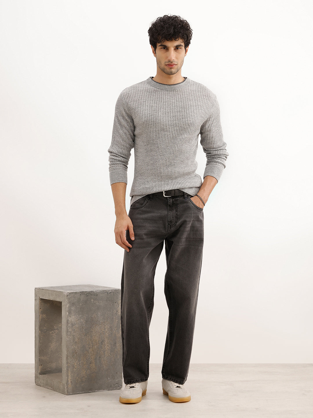 Solid Regular Fit Knitted Sweater | Brown