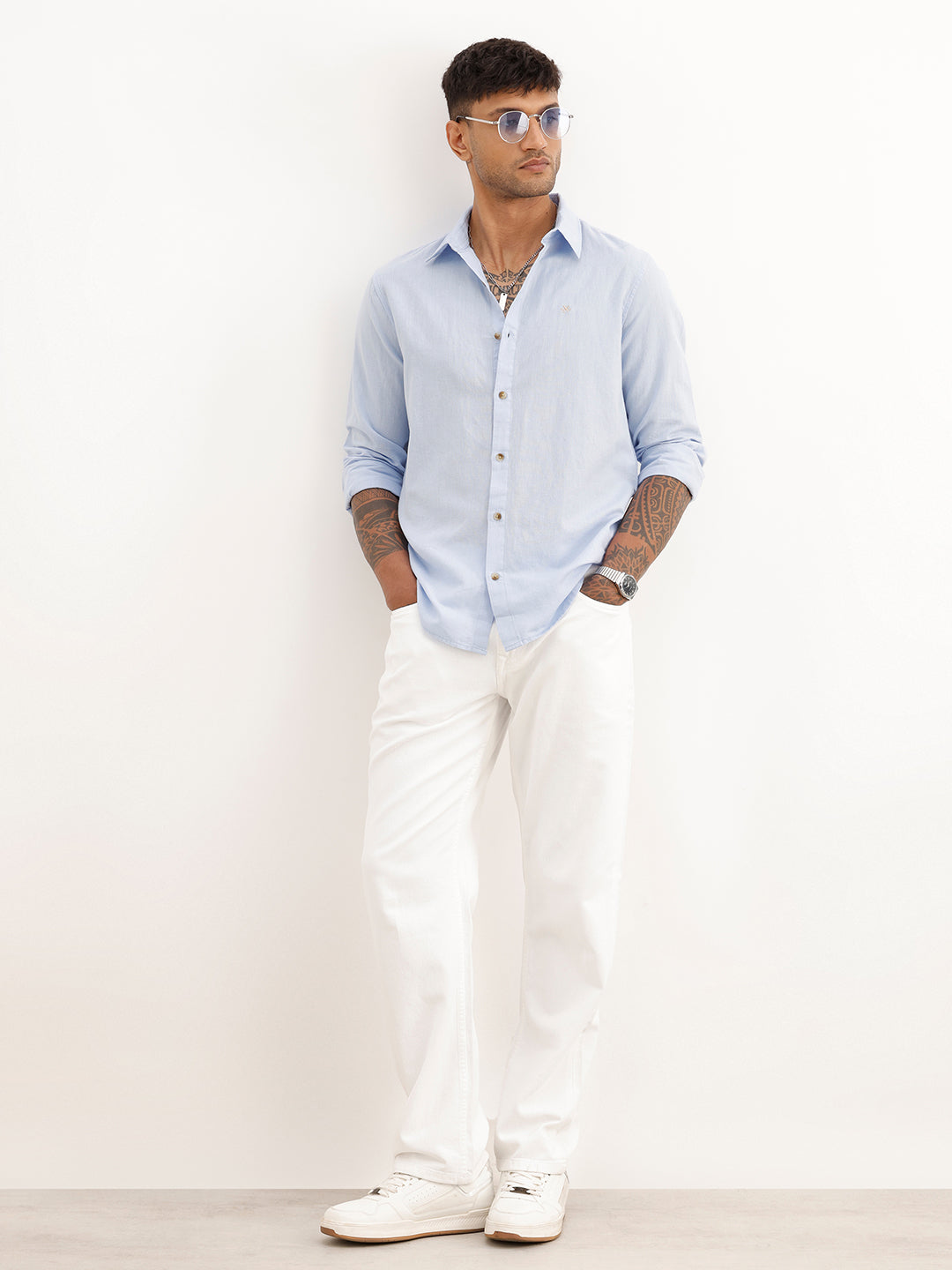 Solid Slim Fit Full Sleeve Shirt | Blue