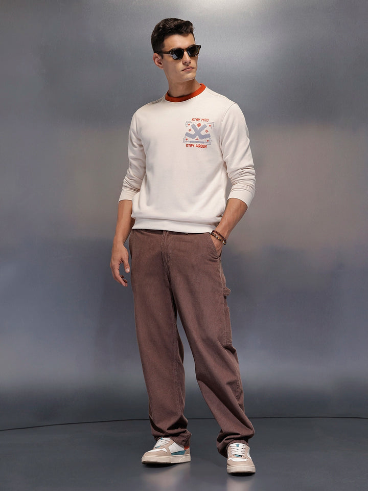 Men's casual sweatshirt with contrast collar detail | Beige