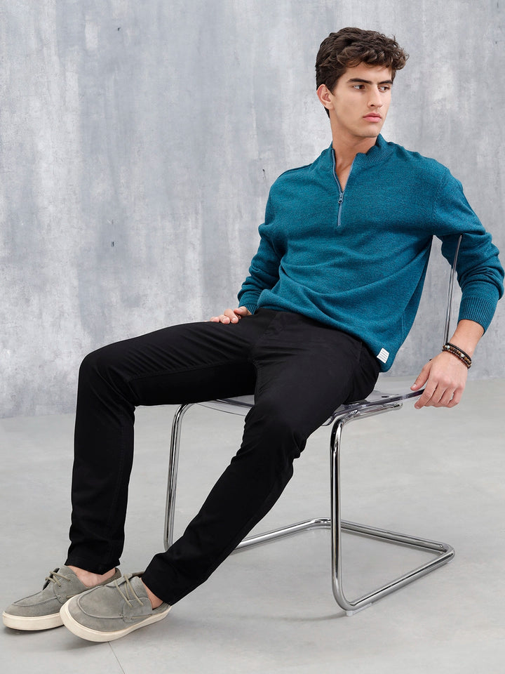 Slim Fit Casual Pullover With Zipper Detail | Teal
