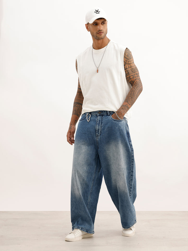 Faded Baggy Fit Denim Jeans | Light Blue