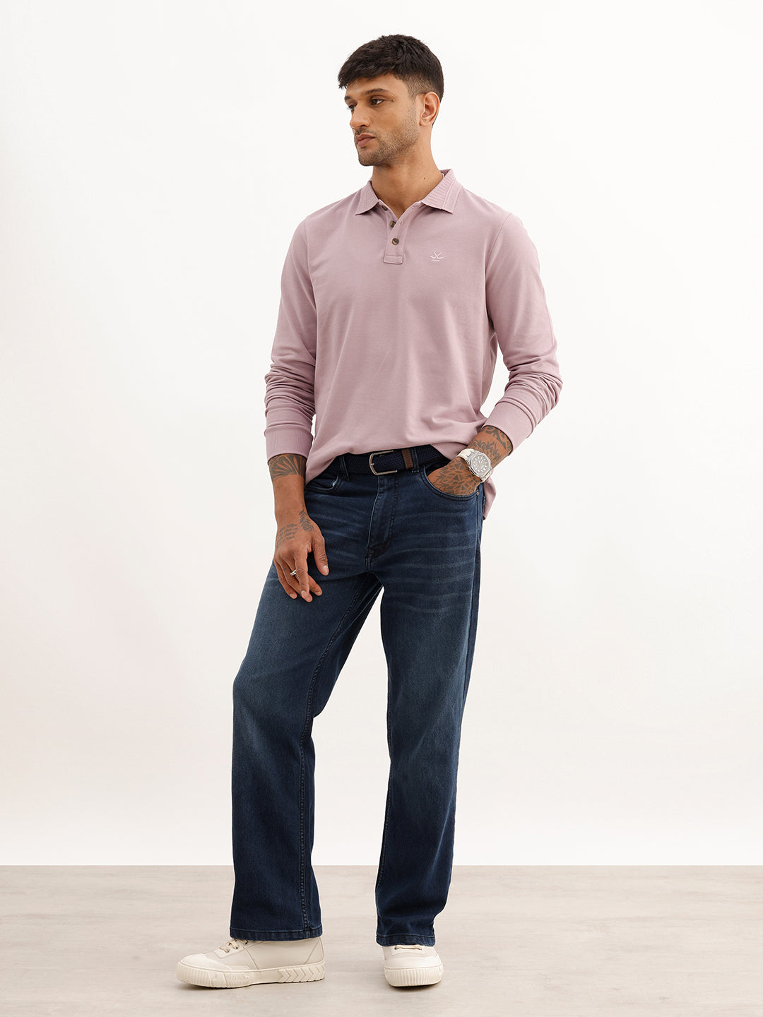 Slim Fit Full Sleeve Polo T-Shirt | Pink