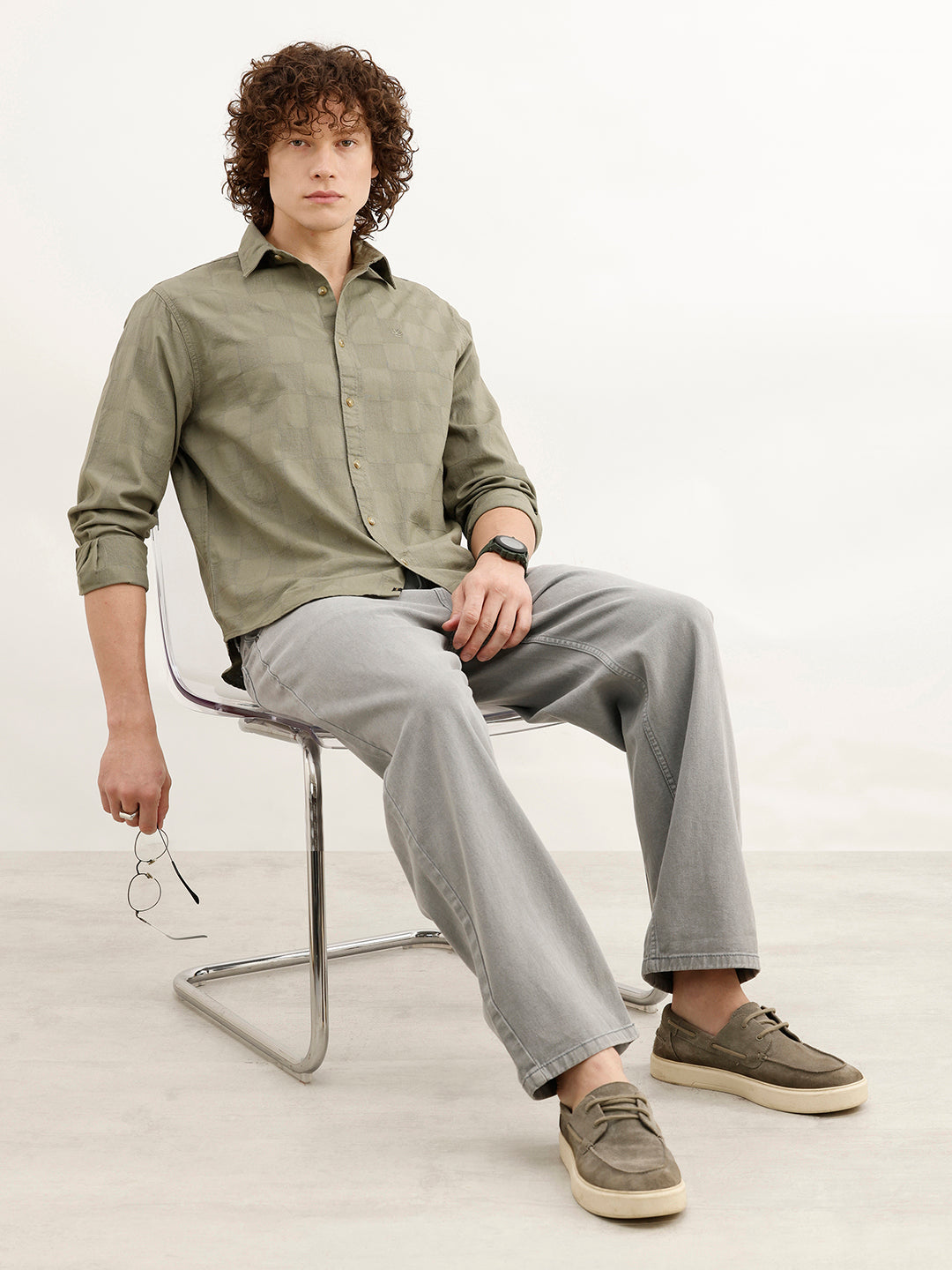 Comfort Fit Textured Shirt | Green