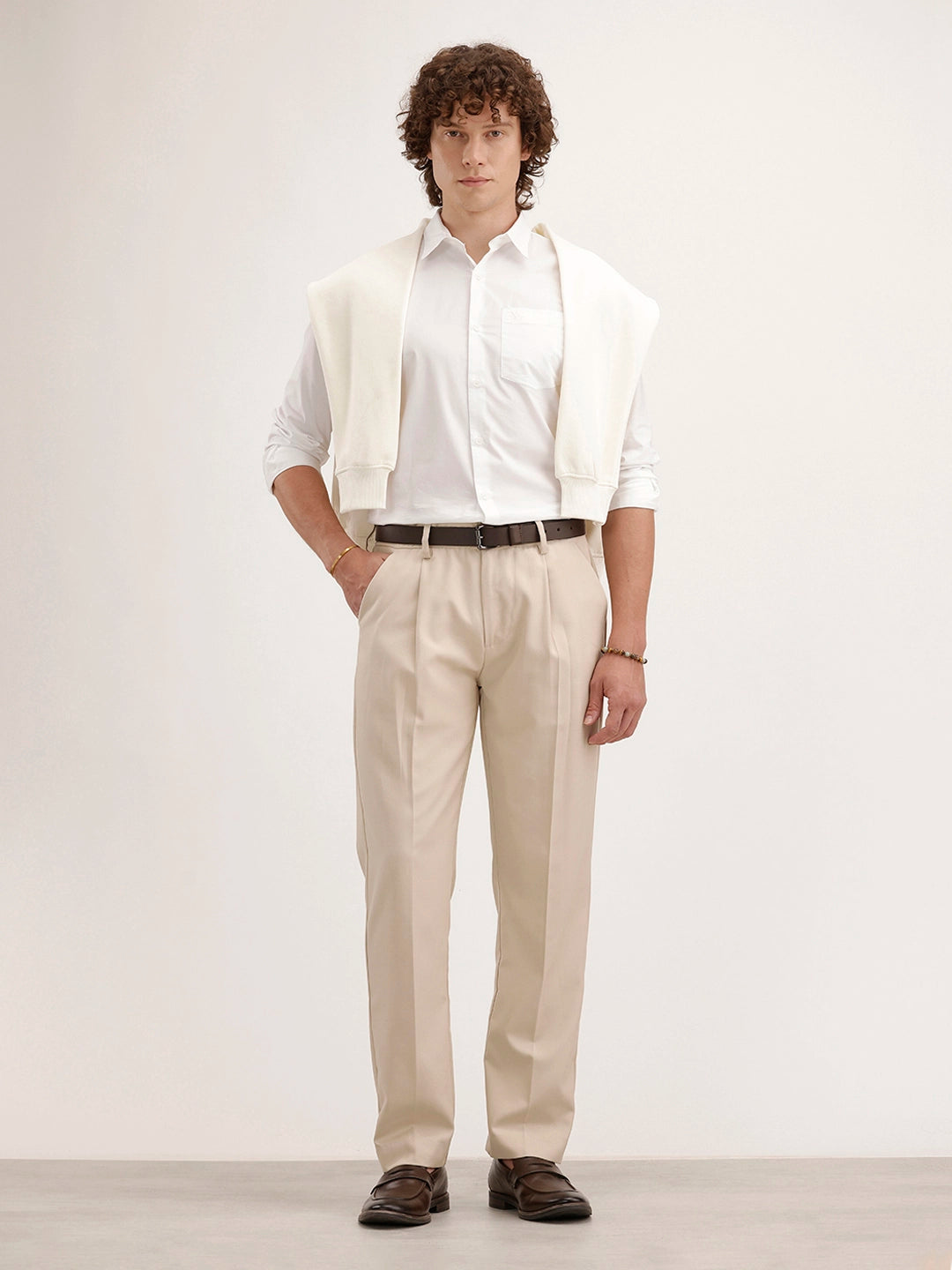 Anti Fit Pleated Trouser | Beige