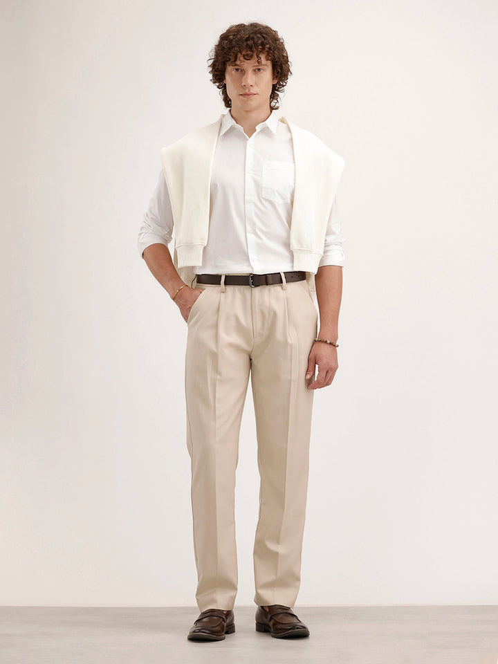 Anti Fit Pleated Trouser | Beige