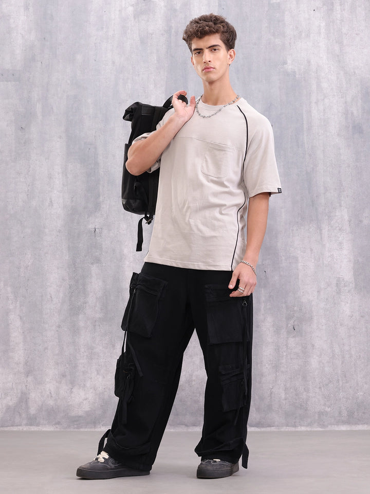 Raglan Sleeve Sporty Look Oversized Fit T-shirt With Patch Pocket | Grey