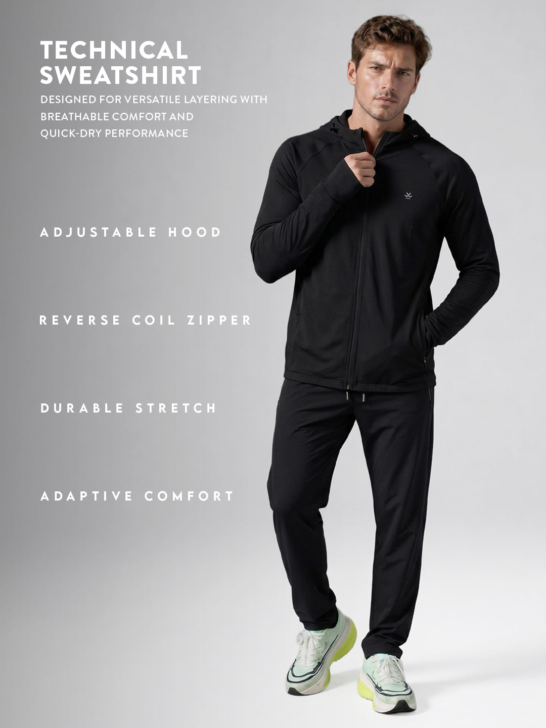 Hooded Zipper Sweatshirt | Active | Black