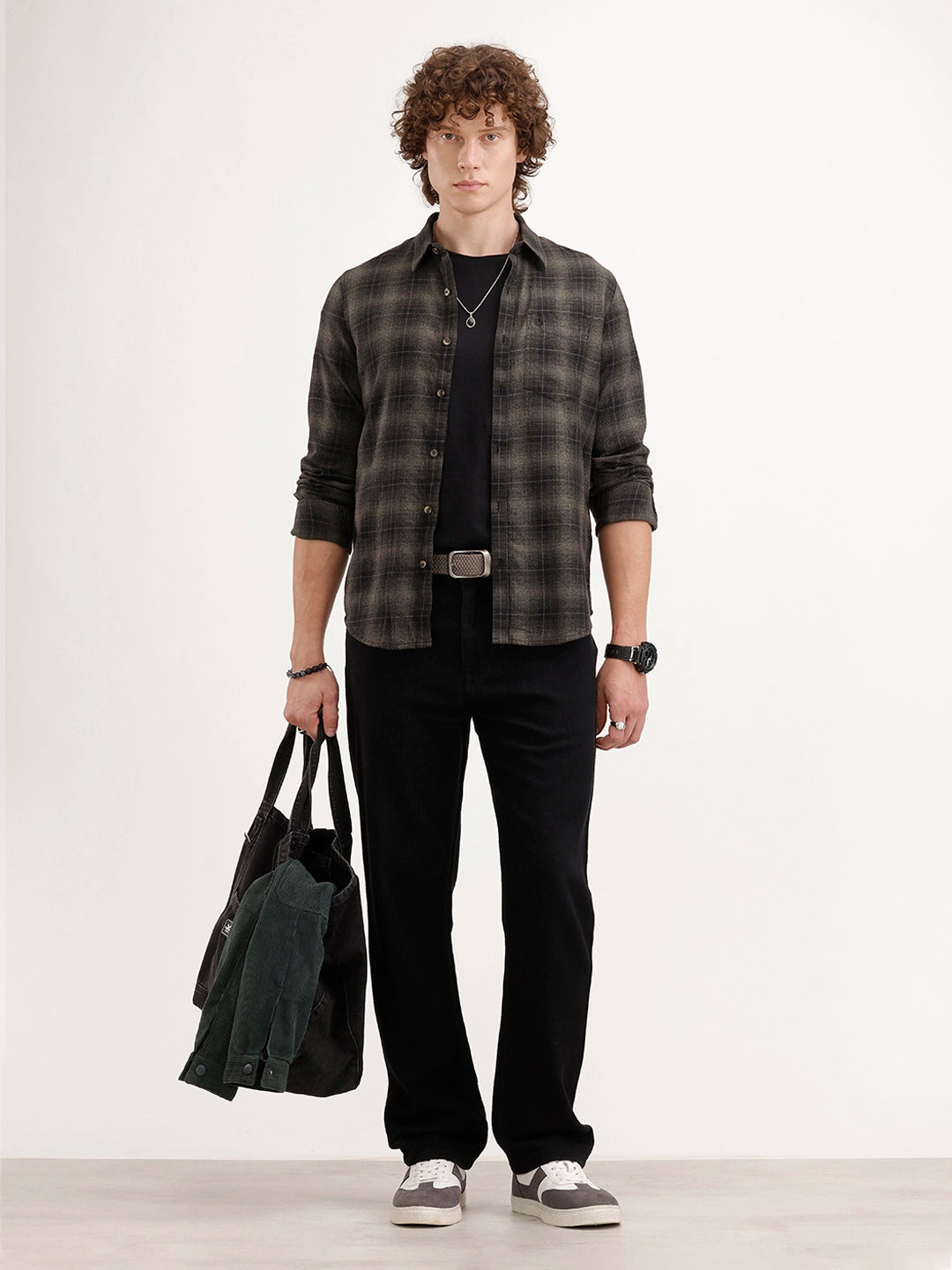 Slim Fit Checkered Shirt | Black