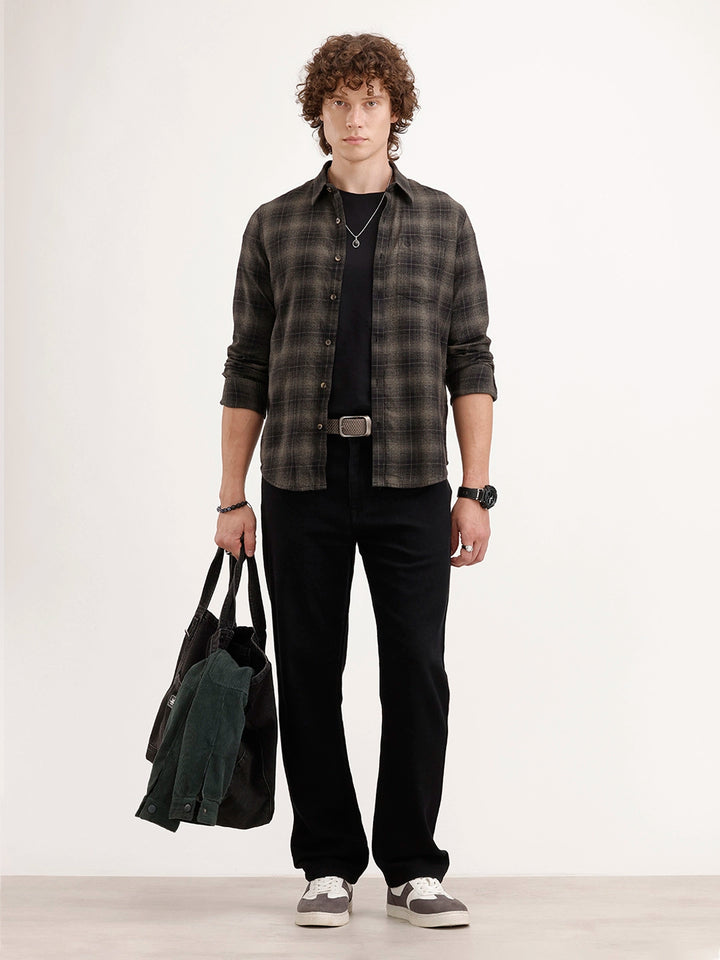 Slim Fit Checkered Shirt | Black