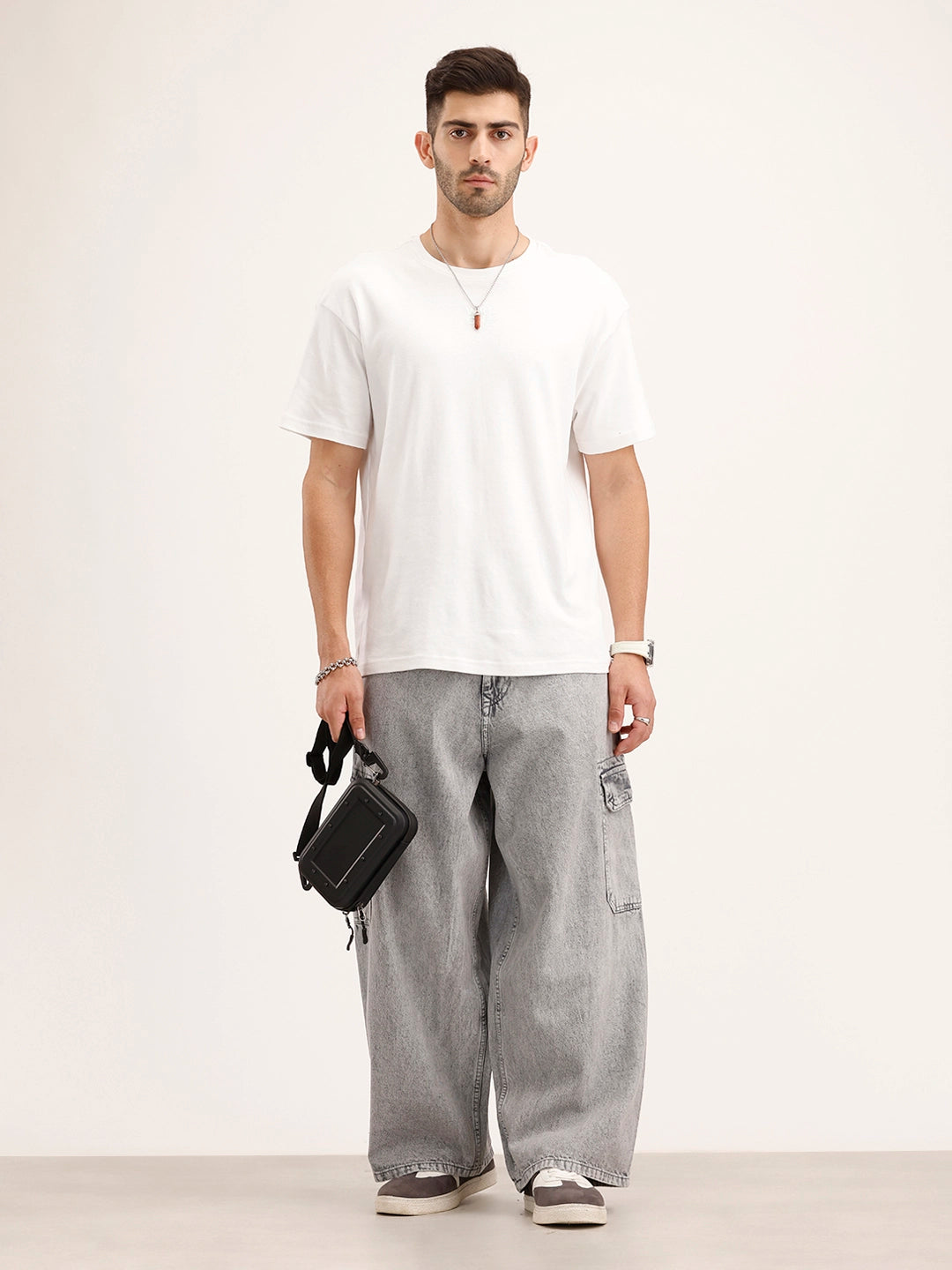 Baggy Cargo Fit Denim Jeans | Grey
