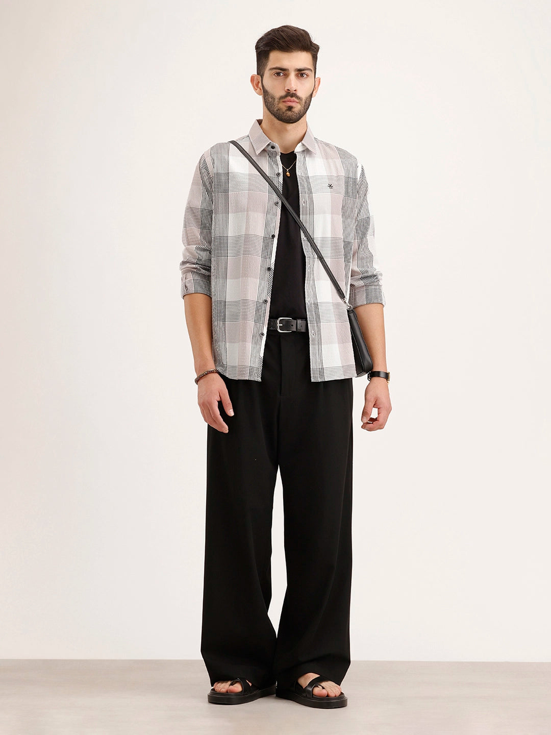 Textured Slim Fit Checkered Shirt | Grey