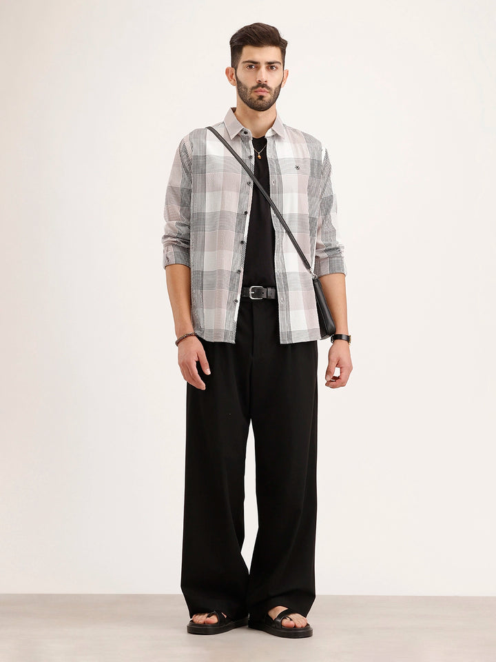 Textured Slim Fit Checkered Shirt | Grey